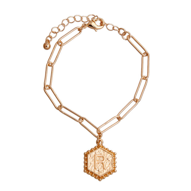 R Hexagon Initial Charm Bracelet