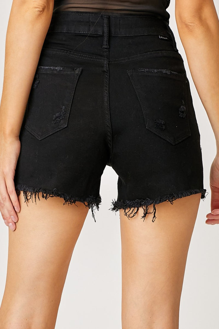 RISEN Frayed Hem Denim Shorts with Fringe Detail Pockets