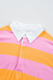 Yellow Stripe Color Block Polo Collar Sweatshirt