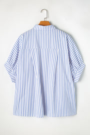 Sky Blue Stripe Dolman Sleeve Oversize Shirt