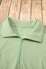 Smoke Green Quarter Zip Stand Neck Kangaroo Pocket Sweatshirt