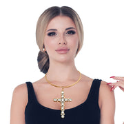 Gold Teardrop Crystal Cross Necklace