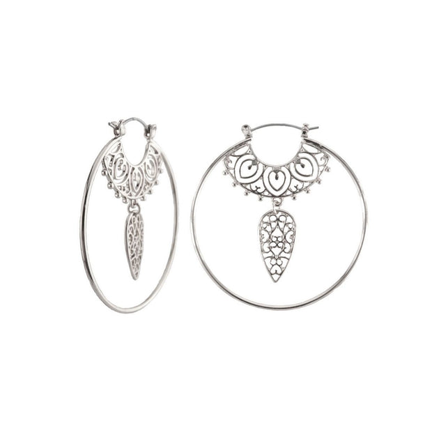 Silver Filigree Dangle Hoops