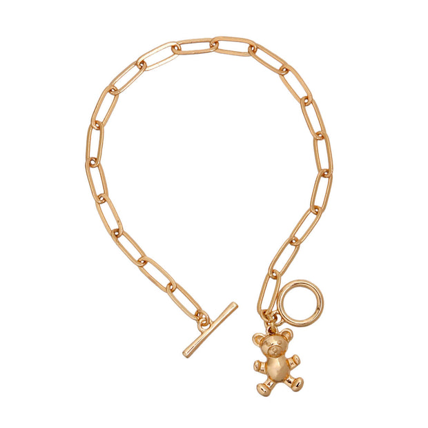 Gold Teddy Bear Toggle Bracelet