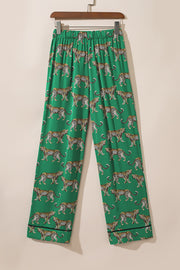 Green Cheetah Print Short Sleeve Shirt and Pants Pajama Set