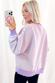 Purple Stripe Loose Drop Shoulder Long Sleeve Top