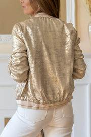 Pale Khaki Metallic Zip up Baseball Jacket