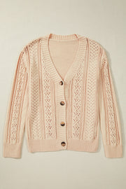 Beige Open Knit Drop Shoulder Sweater Cardigan