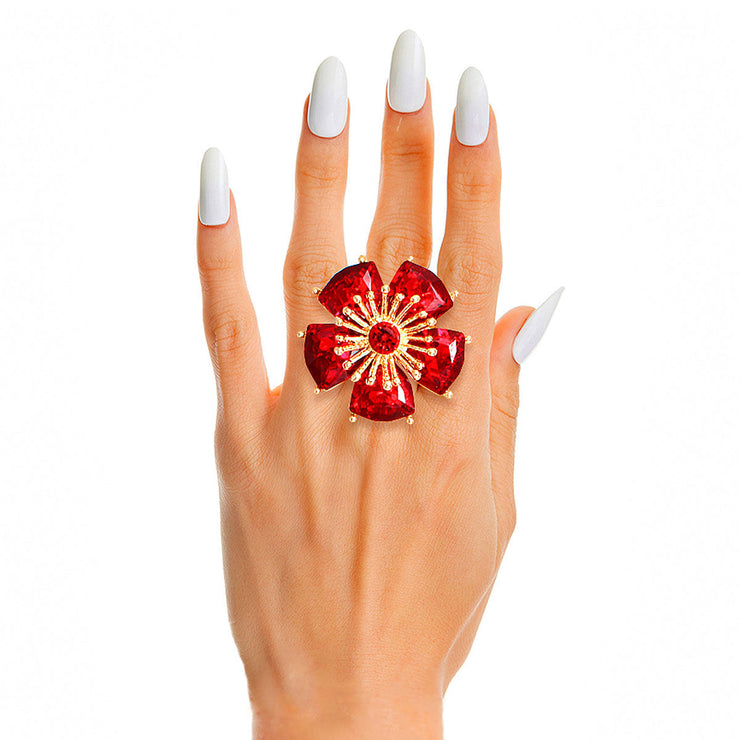 Red Daisy Crystal Ring