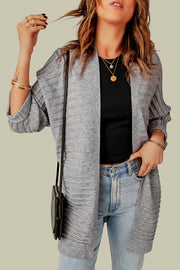 Gray Ribbed Open Front Knit Cardigan