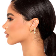 CZ Pave Huggie Hoop Cross Ear Cuff Set