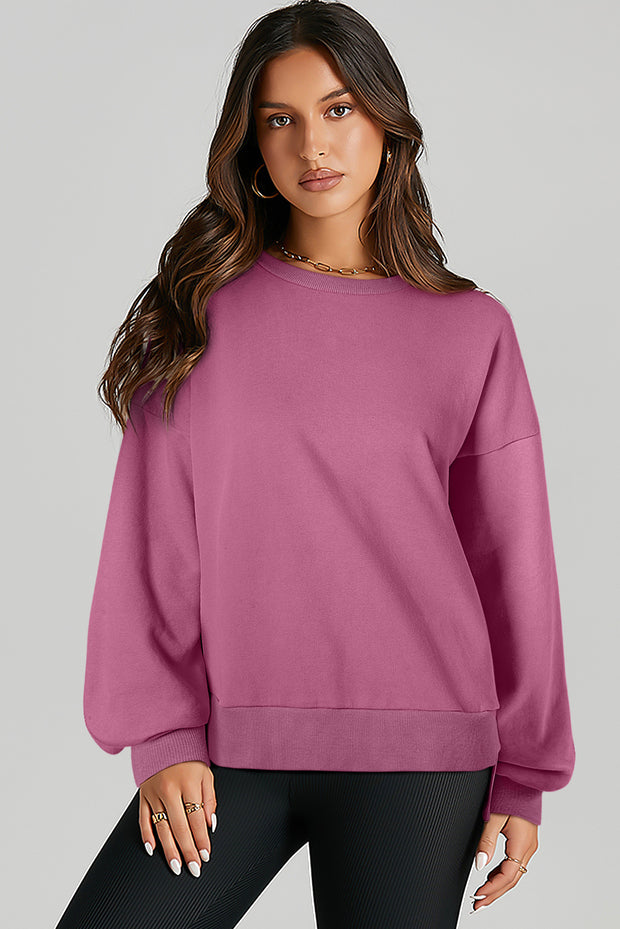 Valerian Solid O Neck High Low Hem Pullover Sweatshirt