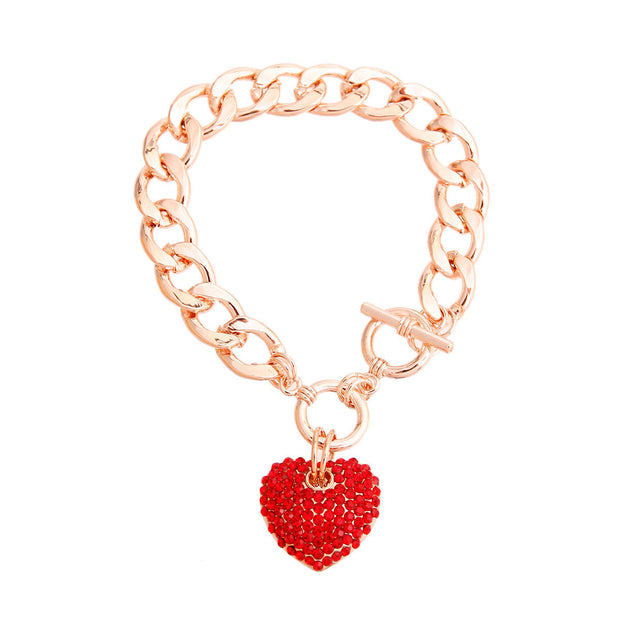 Red Rose Gold Heart Toggle Bracelet