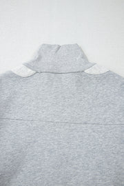 Gray Half Zipper Collared Drop Shoulder Side Slits Sweatshirt