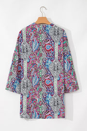 Red Paisley Print Open Front Kimono