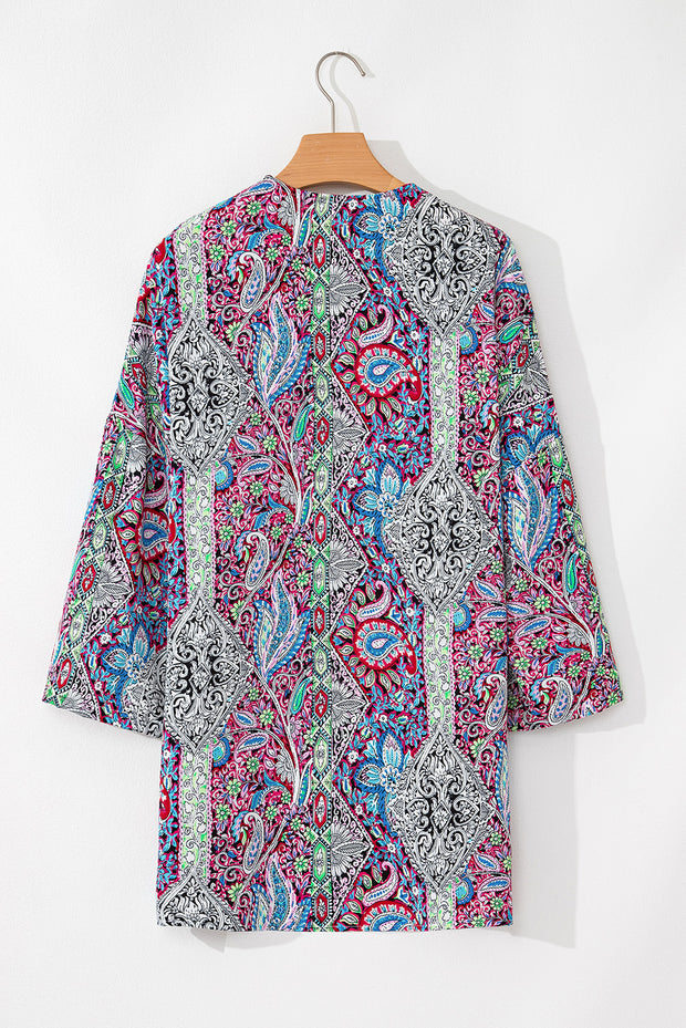 Red Paisley Print Open Front Kimono