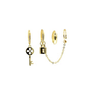 CZ Pave Huggie Hoop Key Ear Cuff Set