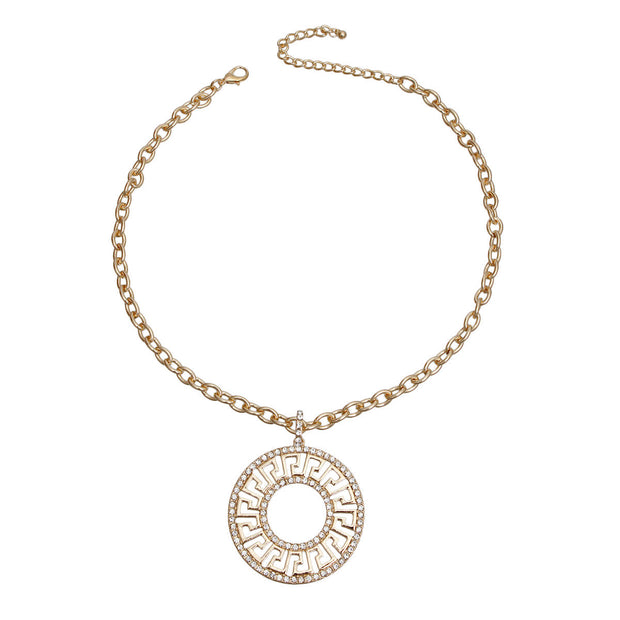 Gold Cable Chain Rhinestone Greek Necklace