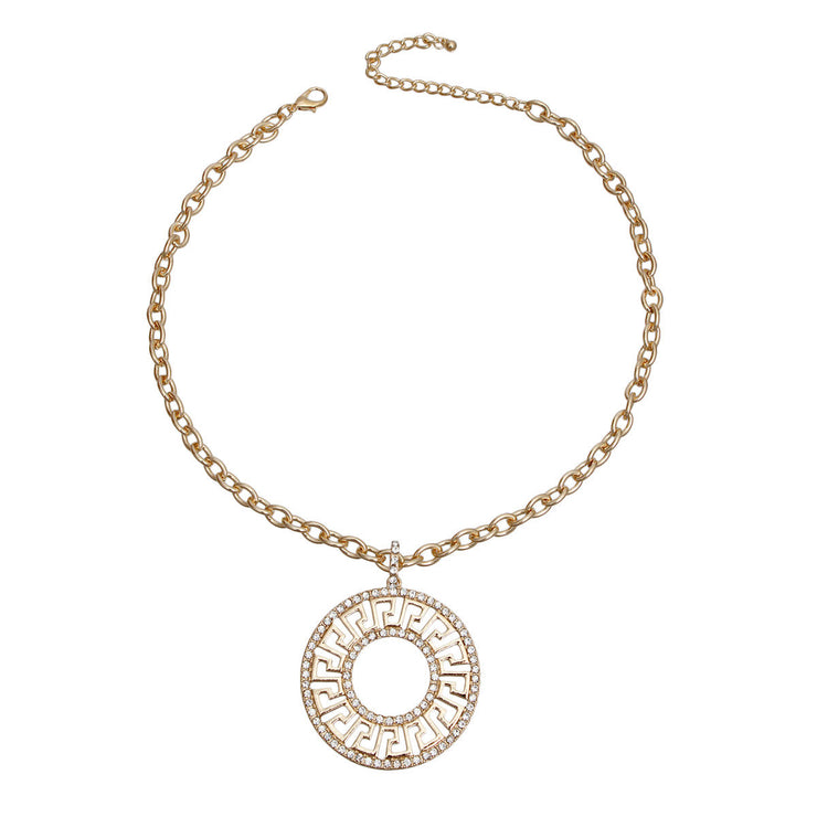 Gold Cable Chain Rhinestone Greek Necklace