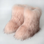 Women's Winter Snow Boots - Outdoor Luxury with Faux Fox Fur, Plush Warmth, and Fashionable Platform Design