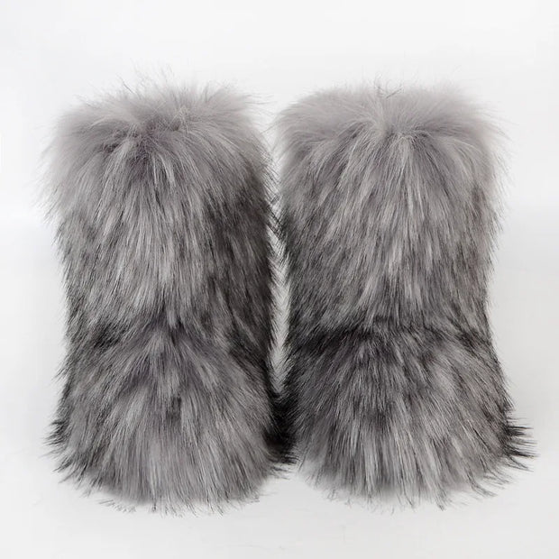 Women's Winter Snow Boots - Outdoor Luxury with Faux Fox Fur, Plush Warmth, and Fashionable Platform Design