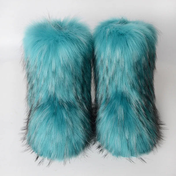 Women's Winter Snow Boots - Outdoor Luxury with Faux Fox Fur, Plush Warmth, and Fashionable Platform Design