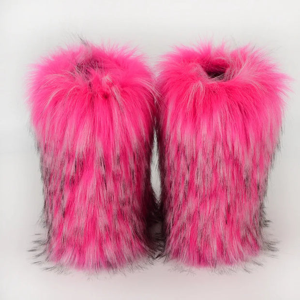 Women's Winter Snow Boots - Outdoor Luxury with Faux Fox Fur, Plush Warmth, and Fashionable Platform Design