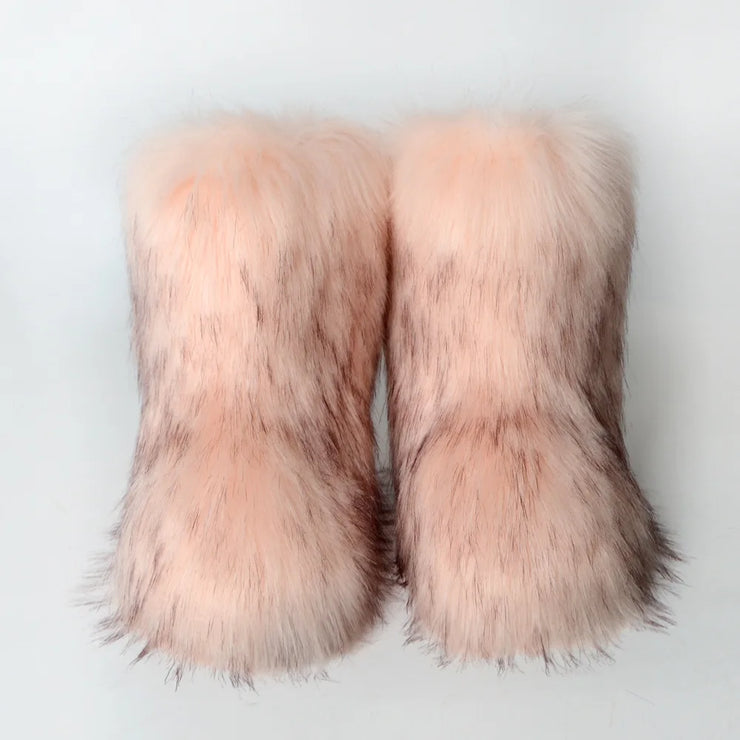 Women's Winter Snow Boots - Outdoor Luxury with Faux Fox Fur, Plush Warmth, and Fashionable Platform Design