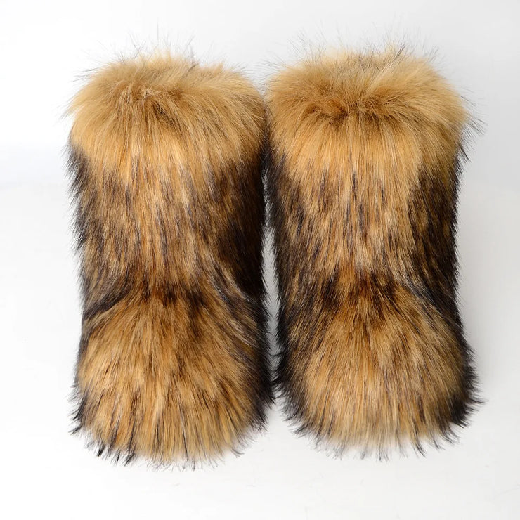 Women's Winter Snow Boots - Outdoor Luxury with Faux Fox Fur, Plush Warmth, and Fashionable Platform Design