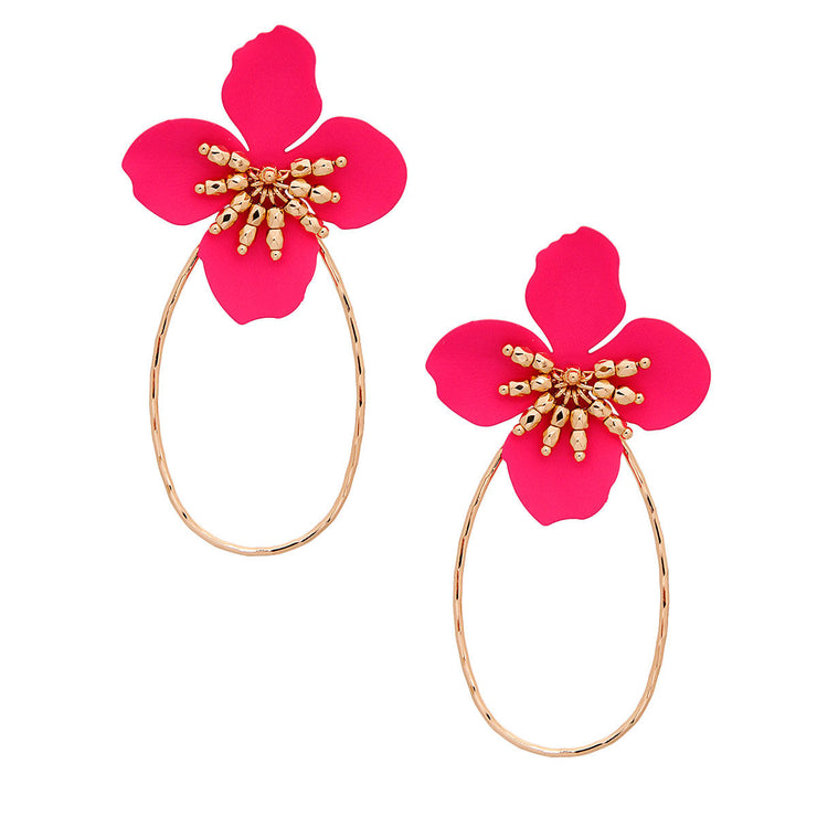 Fuchsia Flower Teardrop Hoops