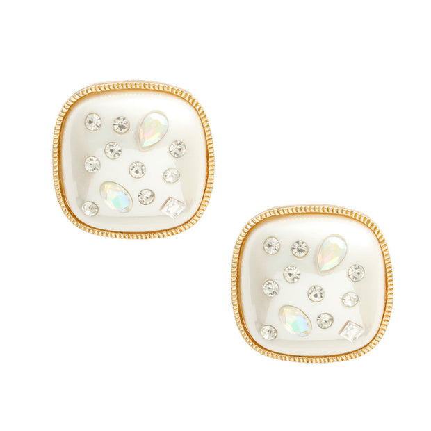 Gold Cream Pearl Square Studs