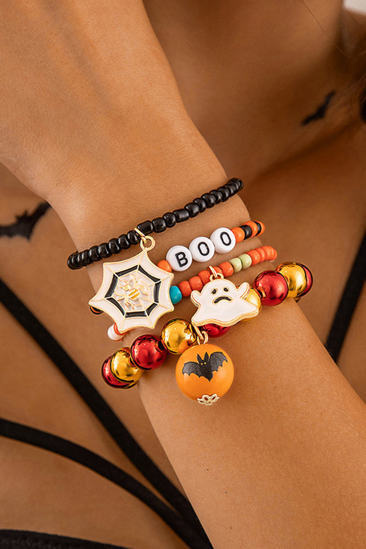 Orange 4pcs Halloween Ghost Spider Web Beaded Bracelet Set