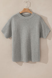 Medium Grey High Neck Short Bat Sleeve Sweater