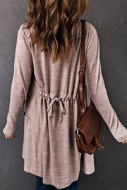 Pink Tunic Back Open Front Cardigan with Pockets