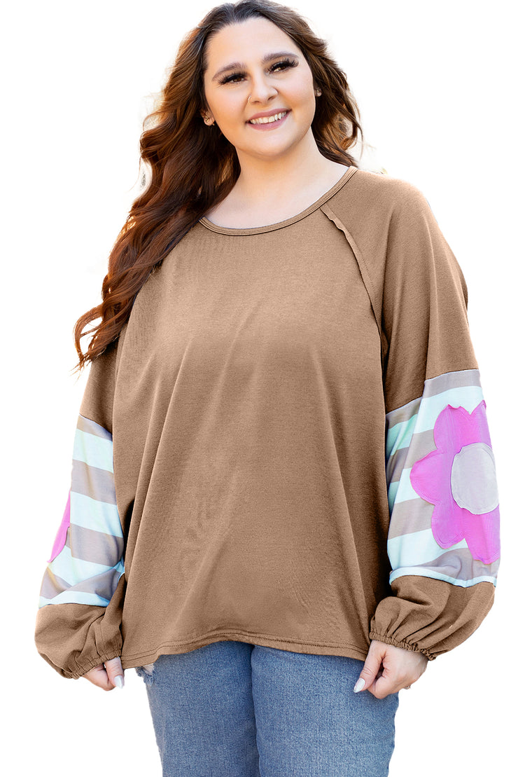 Dune Flower Patchwork Raglan Sleeve Exposed Seam Oversized Top