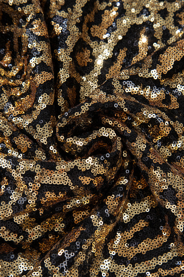 Brown Sequined Leopard Print Disco Mini Skirt