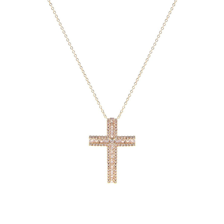 CZ Framed Cross Gold Necklace