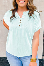 Iceland Blue Plus Size Textured Henley T Shirt