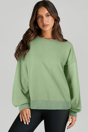 Smoke Green Solid O Neck High Low Hem Pullover Sweatshirt