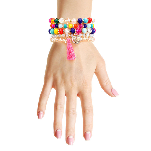 Rainbow 5 Pcs Heart Tassel Bracelets