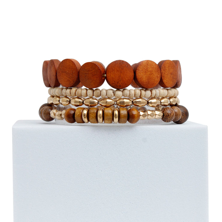 Brown Wood 4 Pcs Bracelets