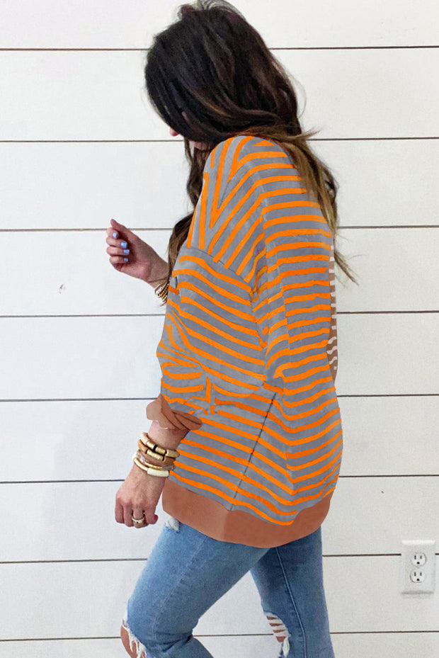 Brown Stripe Casual Stripe Colorblock Drop Shoulder Oversize Sweatshirt