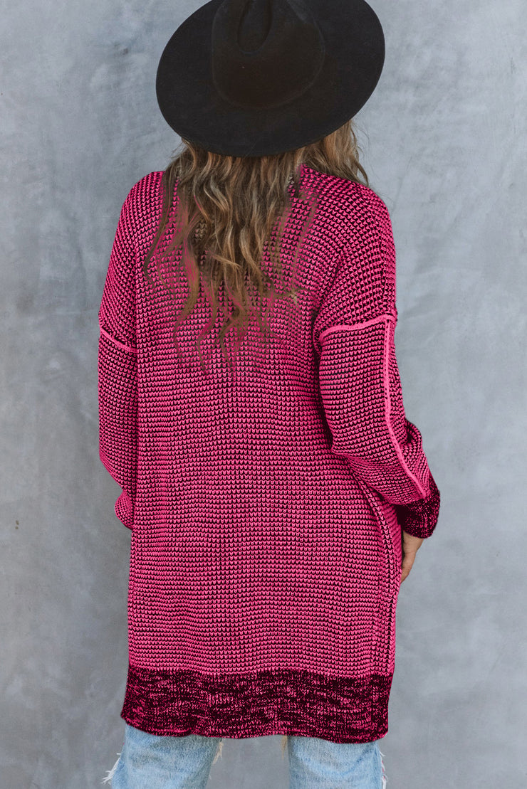 Rose Plaid Knitted Long Open Front Cardigan