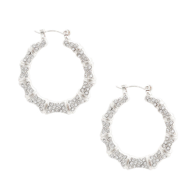 Silver Bling Thin Bamboo Hoops