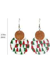 Dark Green Christmas Checker Graphic Wooden Earrings