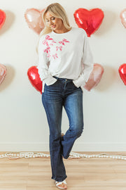 White Sequin Bowknot High Low Oversize Sweatshirt