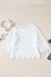 Oatmeal Bohemian Macrame Lace Crochet Half Sleeve Blouse