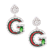 Silver Red and Green G Earrings