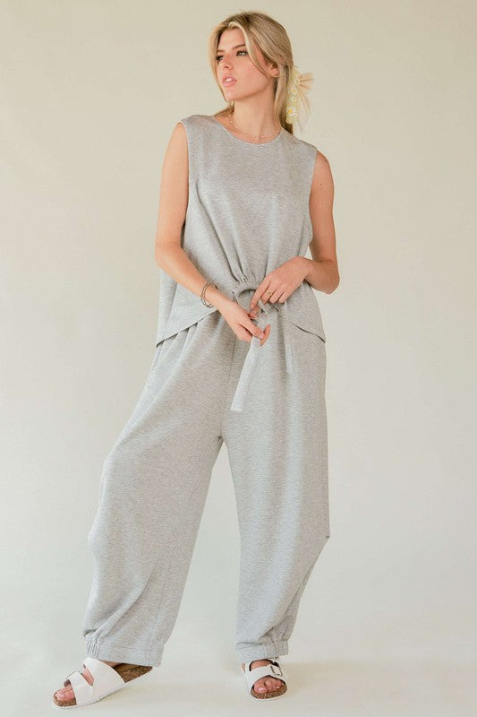 Davi & Dani Drawstring Hem Round Neck Tank and Pants Set