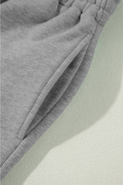 Light Grey Solid Color Fleece Lined Drawstring Waist Casual Pants